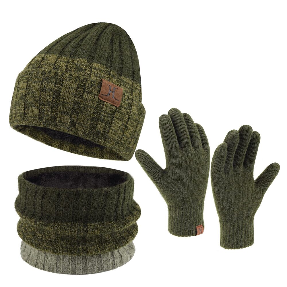 5137 Winter Knit Beanie Hat Touchscreen Gloves Neck Scarf Warmer Set, Warm